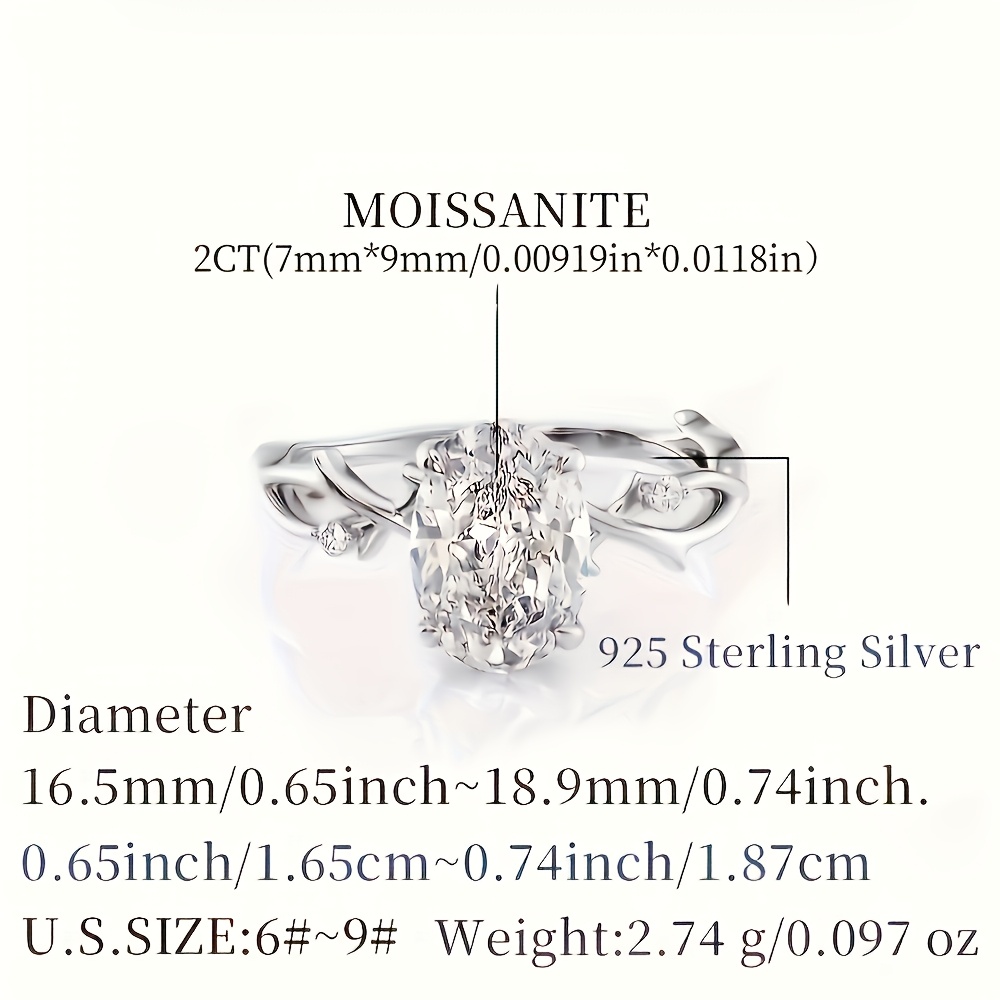 Women's S925 Moissanite Branch Oval Ring, Bohemian Style
